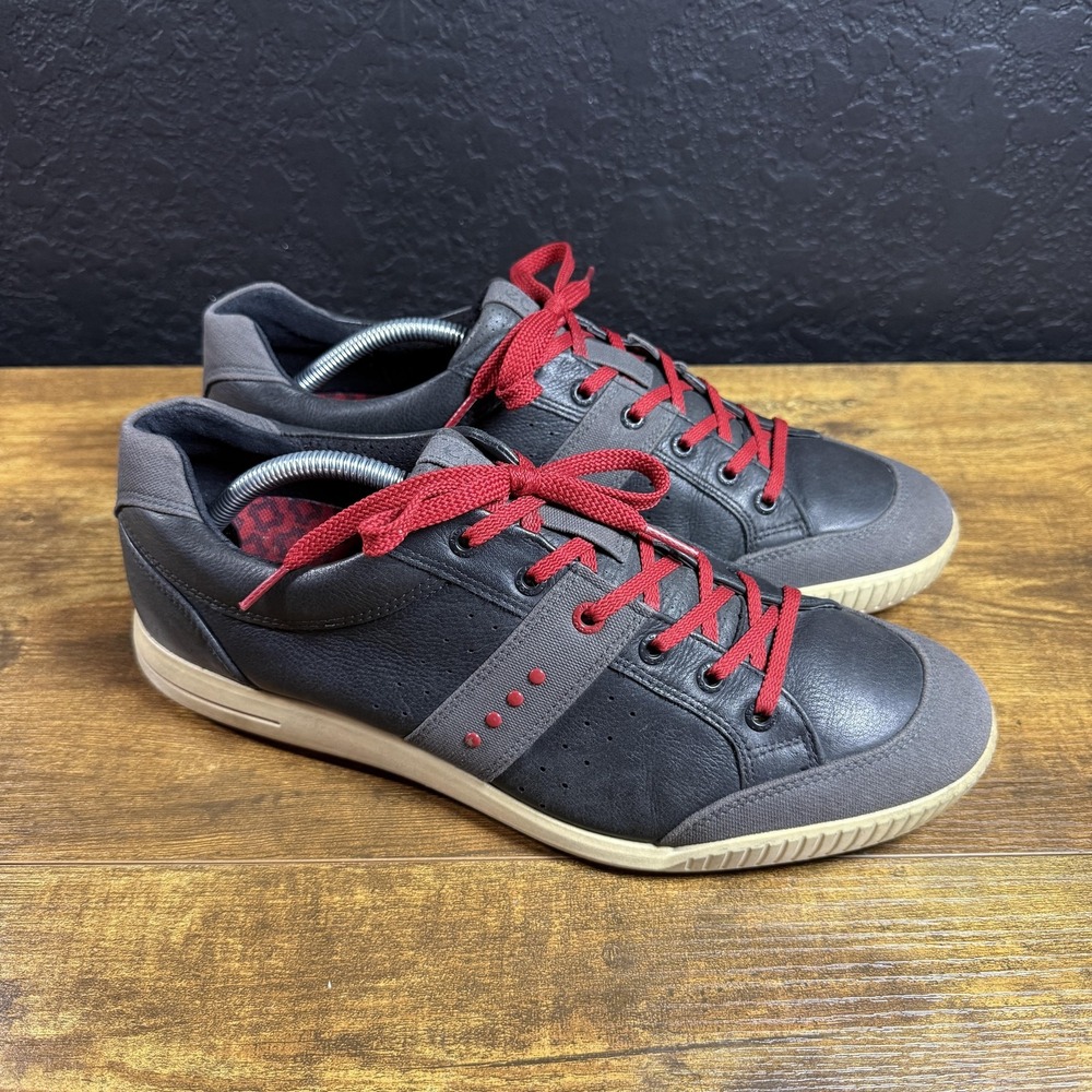 ECCO Street Golf Grey Red‎ Leather Spikeless Sneakers Mens Size 44 EU 10-10.5 US